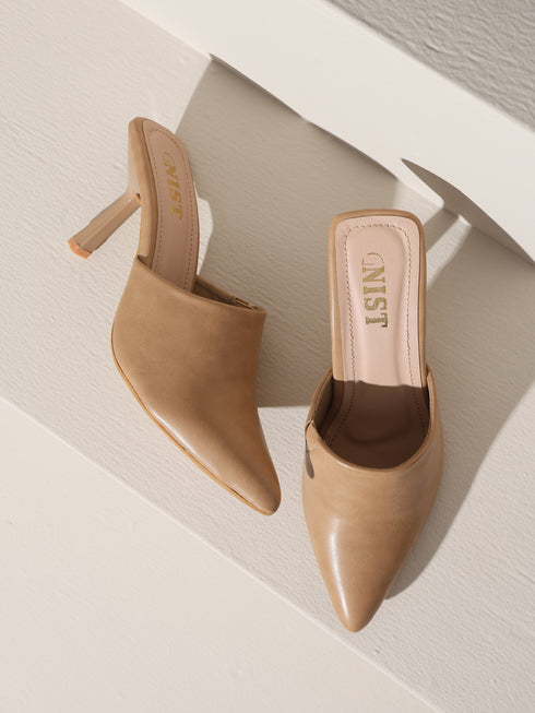 GNIST Pointed Mule Nude Stiletto Heels